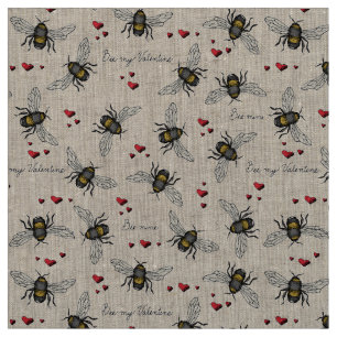 Natural Linen Bee Mine Bees Illustration Pattern Fabric