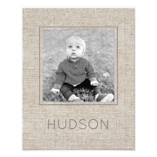 Natural Linen Black White PHOTO NAME Timeless  Print