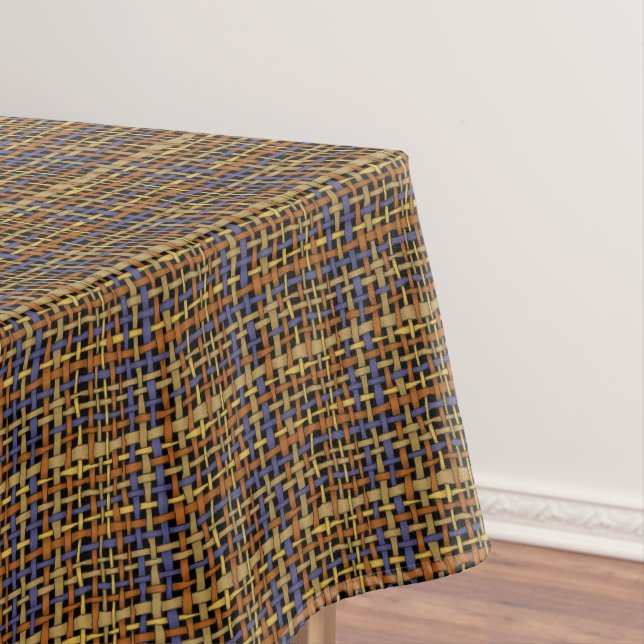 Natural Looking Graphical Woven Strings Blue Tablecloth (In Situ)
