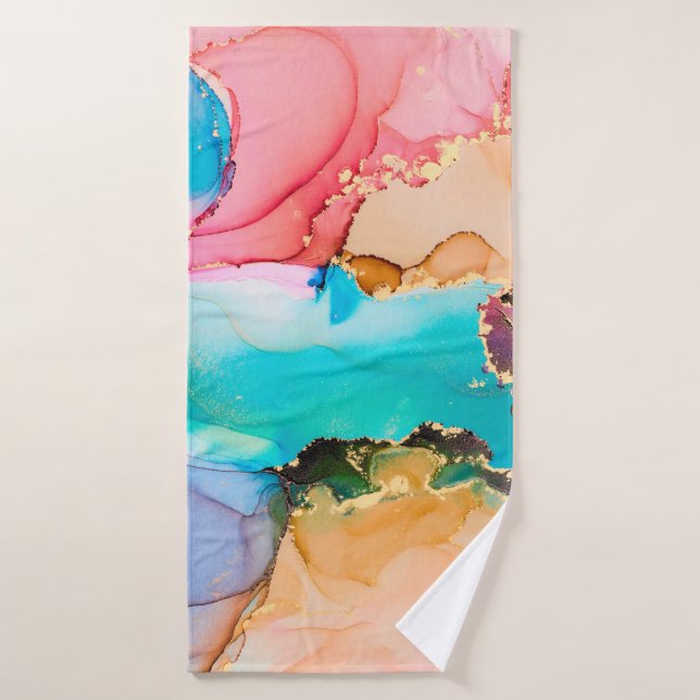 Natural luxury abstract fluid art painting in alco bath towel (Bath Towel)