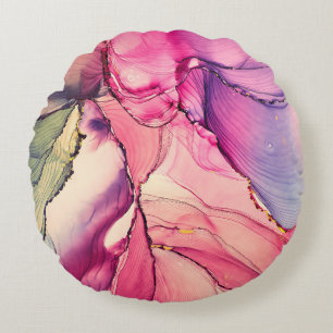 Natural luxury abstract fluid art painting in alco round cushion