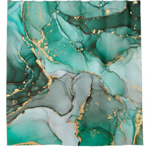 Natural luxury abstract fluid art painting in alco shower curtain