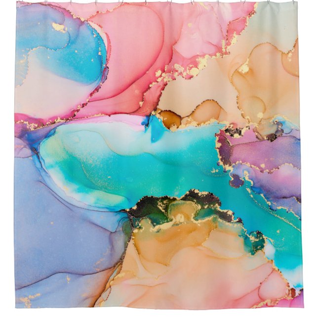 Natural luxury abstract fluid art painting in alco shower curtain (Front)