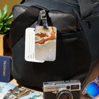 Natural Marble with Rust Ripple – Organic Stone Luggage Tag