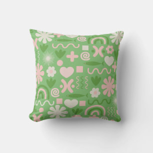 Natural Miscellany Pattern Lime Green and Pink Cushion
