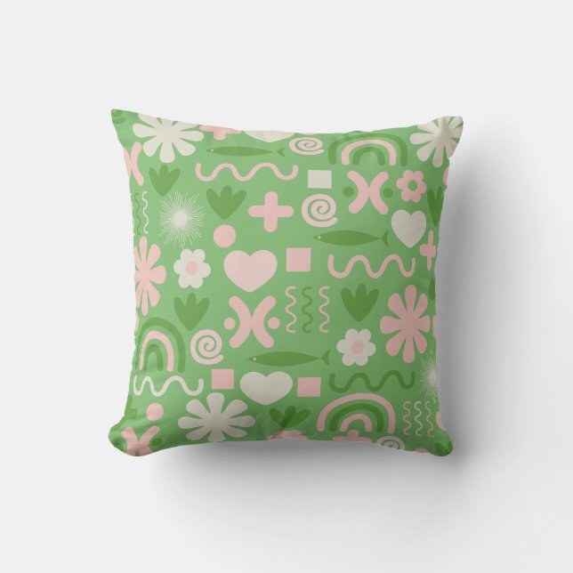 Natural Miscellany Pattern Lime Green and Pink Cushion (Front)