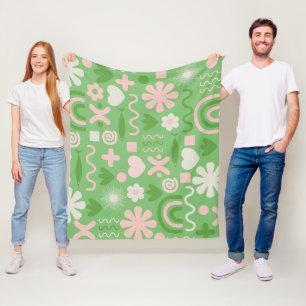 Natural Miscellany Pattern Lime Green and Pink Fleece Blanket
