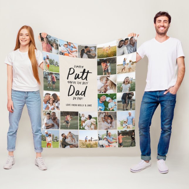 Natural multi photo modern minimal golf dad fleece blanket (In Situ)