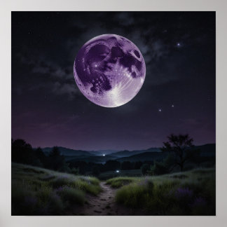 Natural Night Landscape With Full Moon Poster
