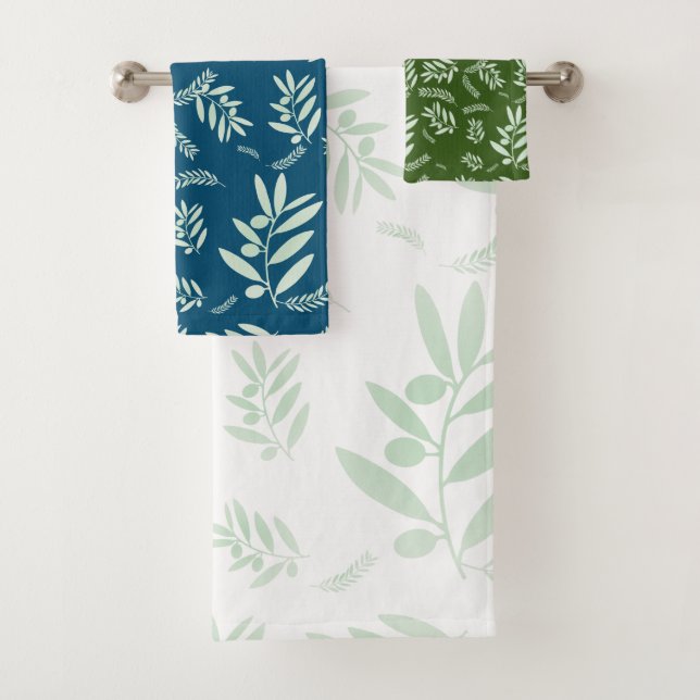 Natural olive branch pattern bath towel set (Insitu)