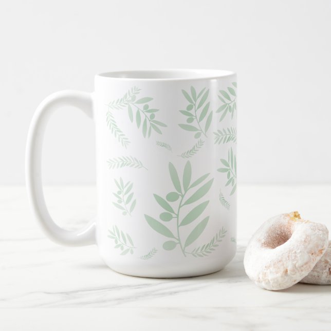 Natural olive branch pattern coffee mug (With Donut)