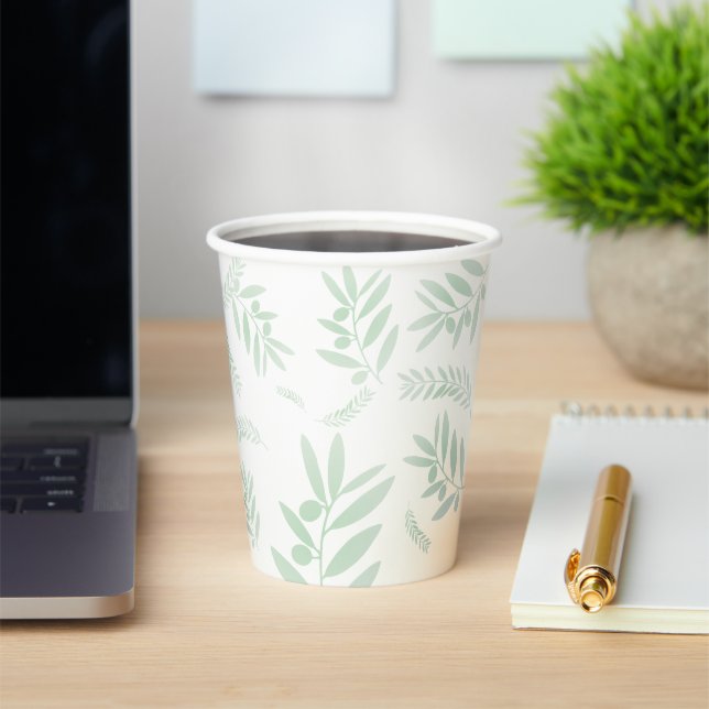 Natural olive branch pattern paper cups (Insitu)