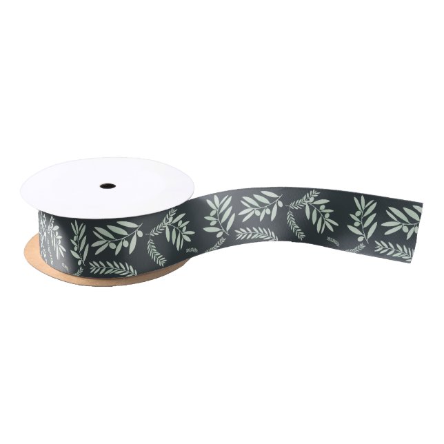 Natural Olive Branch Pattern Satin Ribbon  (Spool)