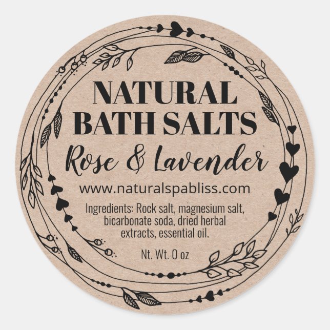Natural Organic Kraft Bath Salt Labels (Front)