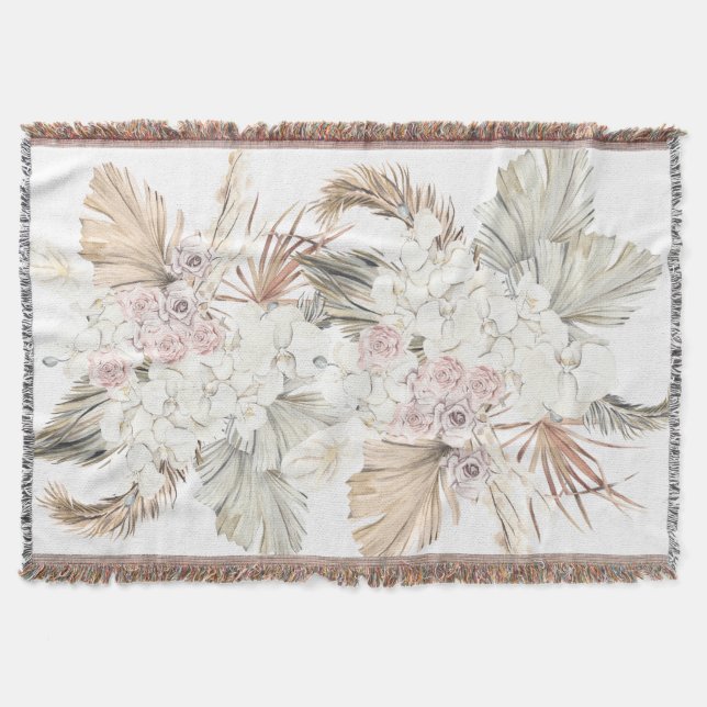 Natural Pampas Dried Grass Tropical Jungle Floral Throw Blanket (Front)