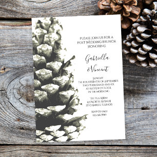 Natural Pine Cone on White Post Wedding Brunch Invitation
