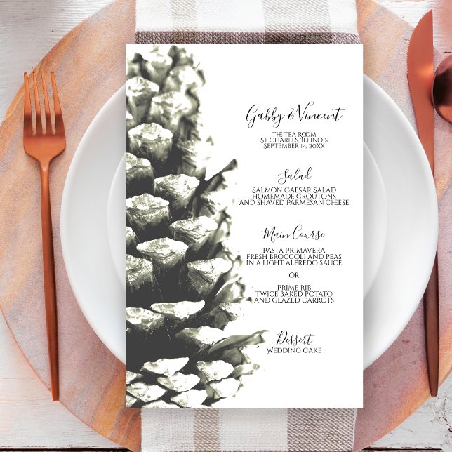 Natural Pine Cone on White Wedding Menu (Creator Uploaded)