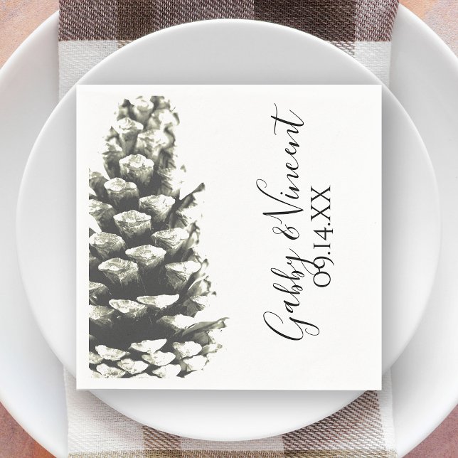 Natural Pine Cone on White Wedding Napkin (Creator Uploaded)