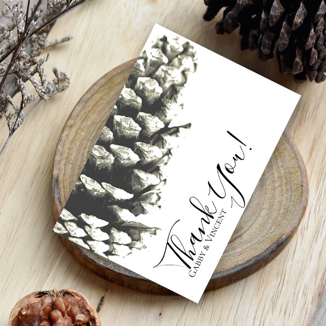 Natural Pine Cone on White Wedding Thank You (Creator Uploaded)