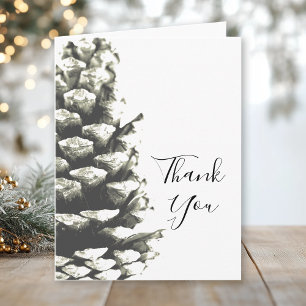 Natural Pine Cone on White Wedding Thank You