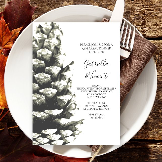Natural Pine Cone Woods Wedding Rehearsal Dinner Invitation (Creator Uploaded)
