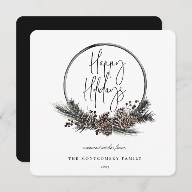 Natural Pine Hoop Wreath Holiday Card (Front/Back)