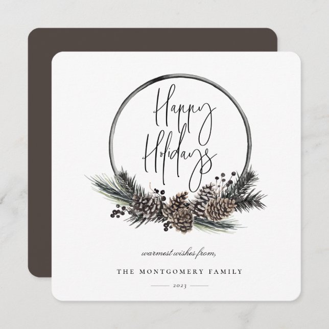 Natural Pine Hoop Wreath Holiday Card (Front/Back)