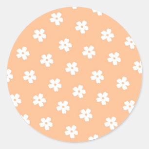 Natural Preppy Peach White Hippie Flower Pattern Classic Round Sticker