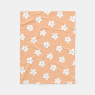 Natural Preppy Peach White Hippie Flower Pattern  Fleece Blanket