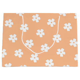 Natural Preppy Peach White Hippie Flower Pattern  Large Gift Bag