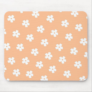 Natural Preppy Peach White Hippie Flower Pattern Mouse Pad