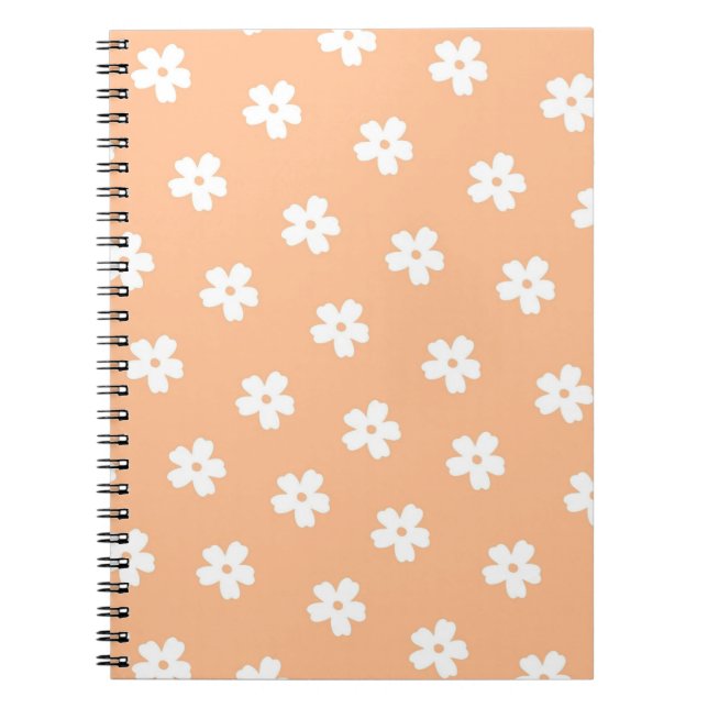 Natural Preppy Peach White Hippie Flower Pattern  Notebook (Front)