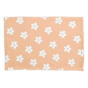 Natural Preppy Peach White Hippie Flower Pattern  Pillowcase