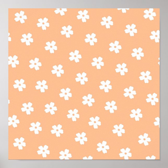 Natural Preppy Peach White Hippie Flower Pattern  Poster (Front)