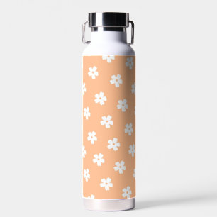 Natural Preppy Peach White Hippie Flower Pattern Water Bottle