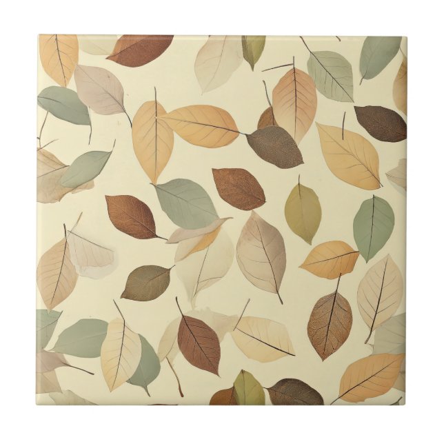 Natural Pressed Leaf with Amber and Sienna Ceramic Tile (Front)