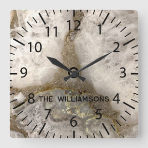 Natural Quartz Geode Stone  Square Wall Clock