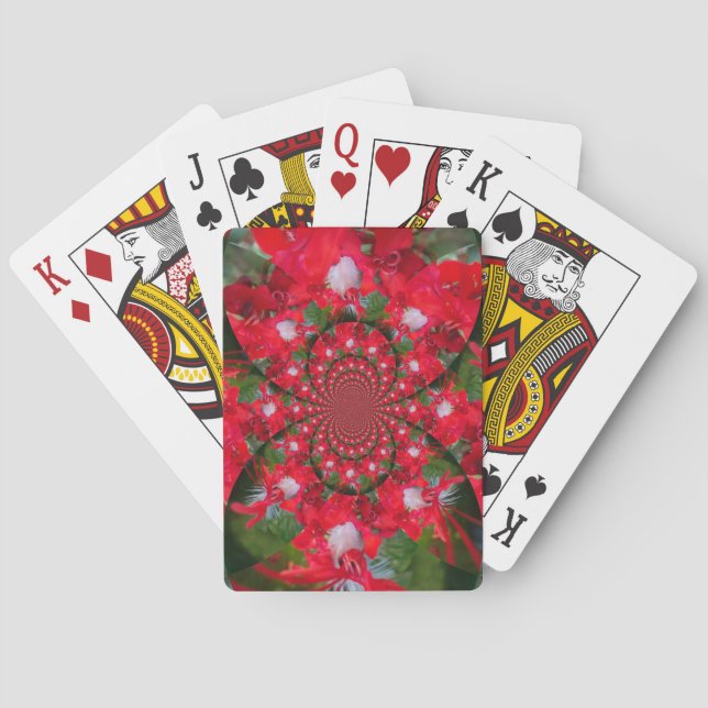 Natural Red Flower White Feather Kaleidoscope Art Playing Cards (Back)