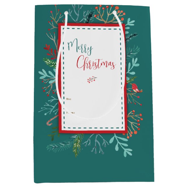 Natural Rustic Christmas Medium Gift Bag (Front)