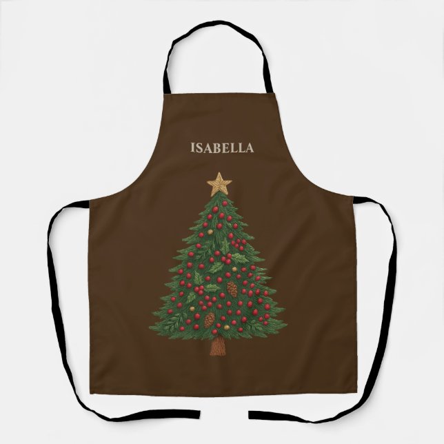 natural rustic farmhouse christmas tree vibes apron (Front)