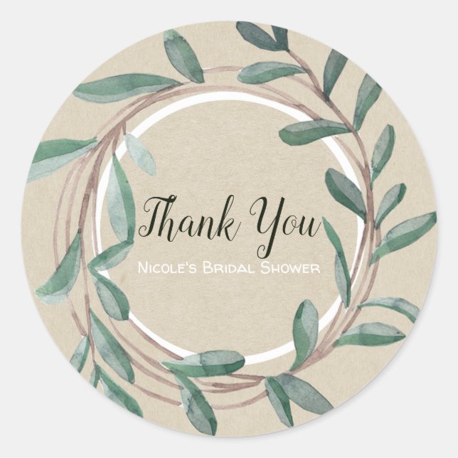 Natural Rustic Kraft Botanical Leaf Wreath Classic Round Sticker (Front)