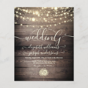 Natural Rustic Wood & White Lights String wedding Flyer
