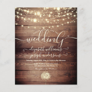 Natural Rustic Wood & White Lights String wedding  Flyer
