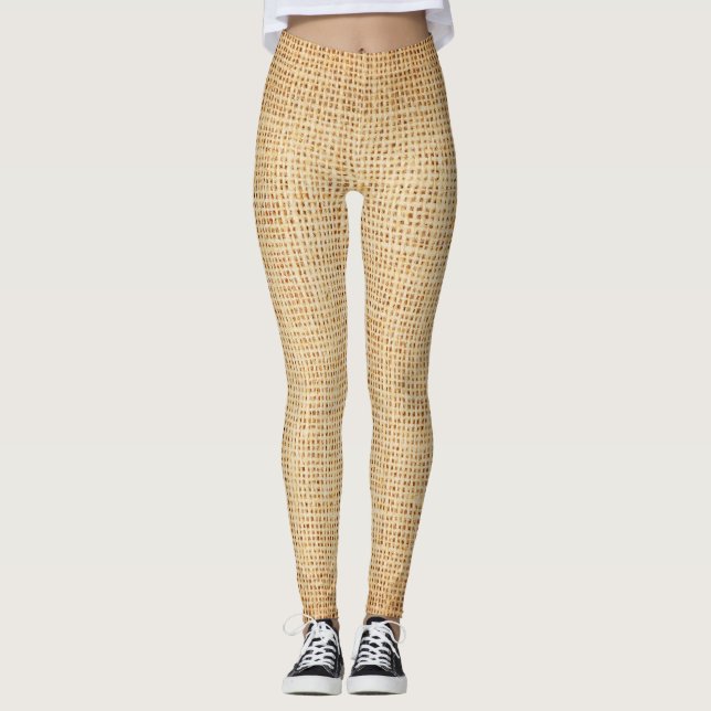 Natural sackcloth, textured background. leggings (Front)