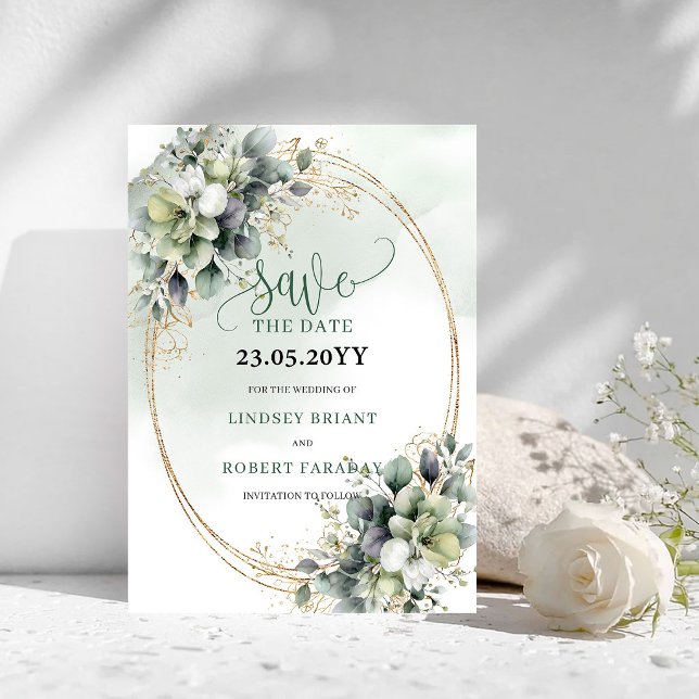 Natural Sage Green Botanical Save The Date Card (Natural Sage Green Botanical Save The Date Card)