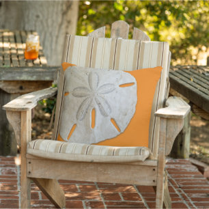 Natural Sand Dollar Orange Beach Decor Cushion
