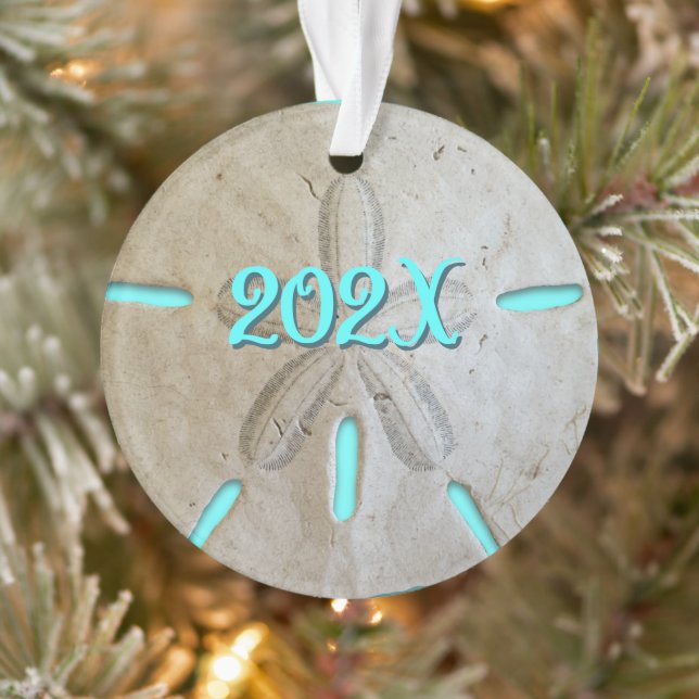 Natural Sand Dollar Year Date Acrylic Ornament (Tree)
