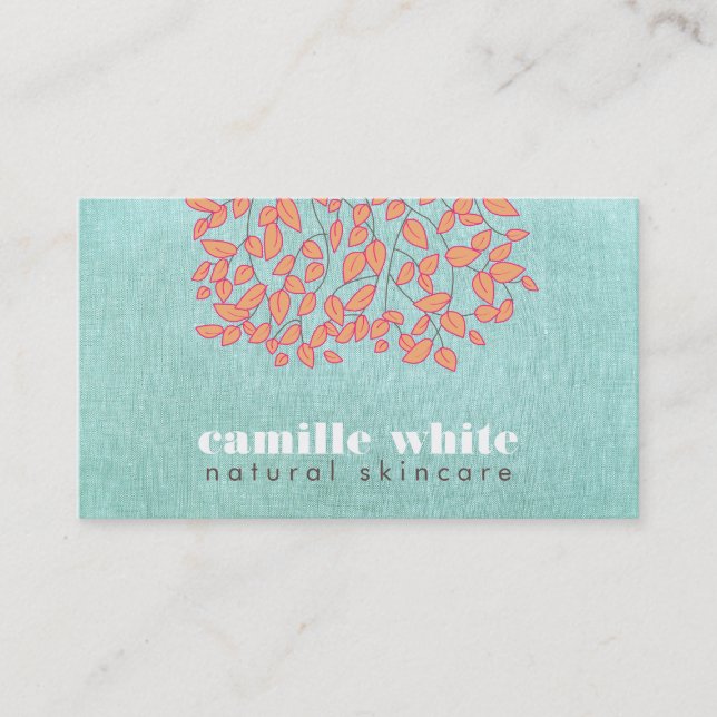 Natural Skincare Beauty Blue Turquoise Linen Look Business Card (Front)