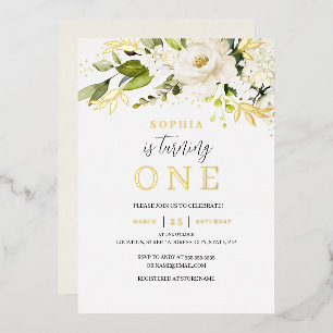 Natural Soft Cream White Floral Girl 1st Birthday