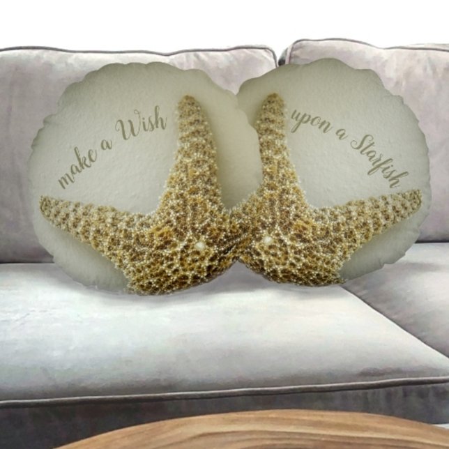 Natural Starfish Coastal Sandy Beige Taupe Round Cushion (Creator Uploaded)